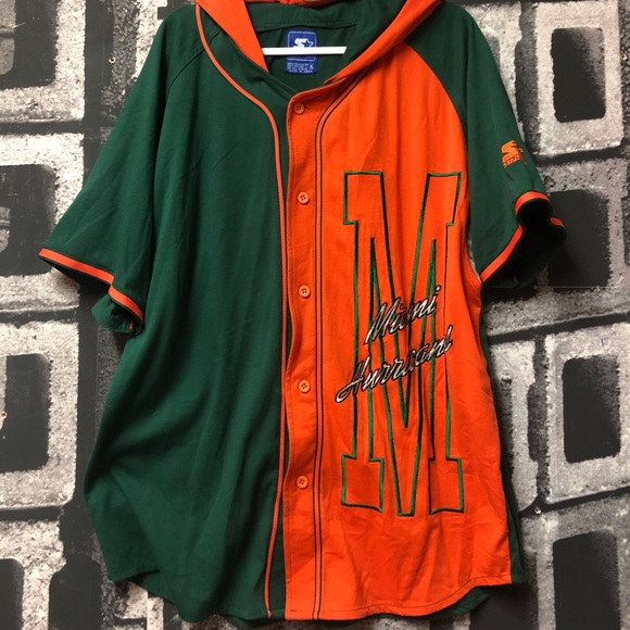 STARTER Shirts Miami Hurricanes Hooded Vintage Baseball Jersey